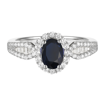 10K Genuine Gemstone & 3/8 ct tw Diamond Oval Halo Ring