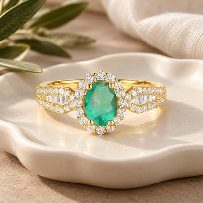 10K Genuine Gemstone & 3/8 ct tw Diamond Oval Halo Ring