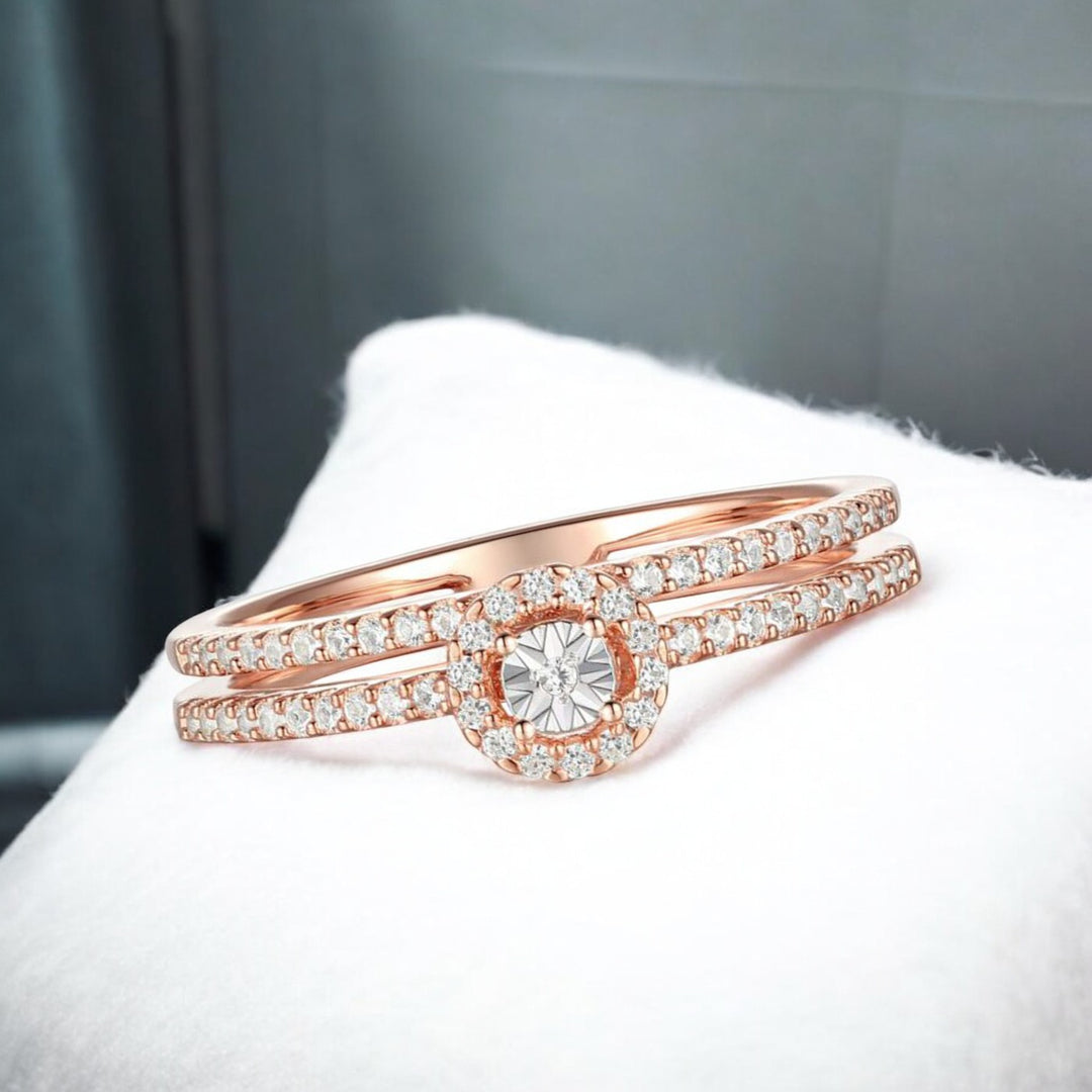 Diamond Double Band Ring - 59 Natural Diamonds in 14K Rose Gold-Plated Sterling Silver (1/4 cttw)