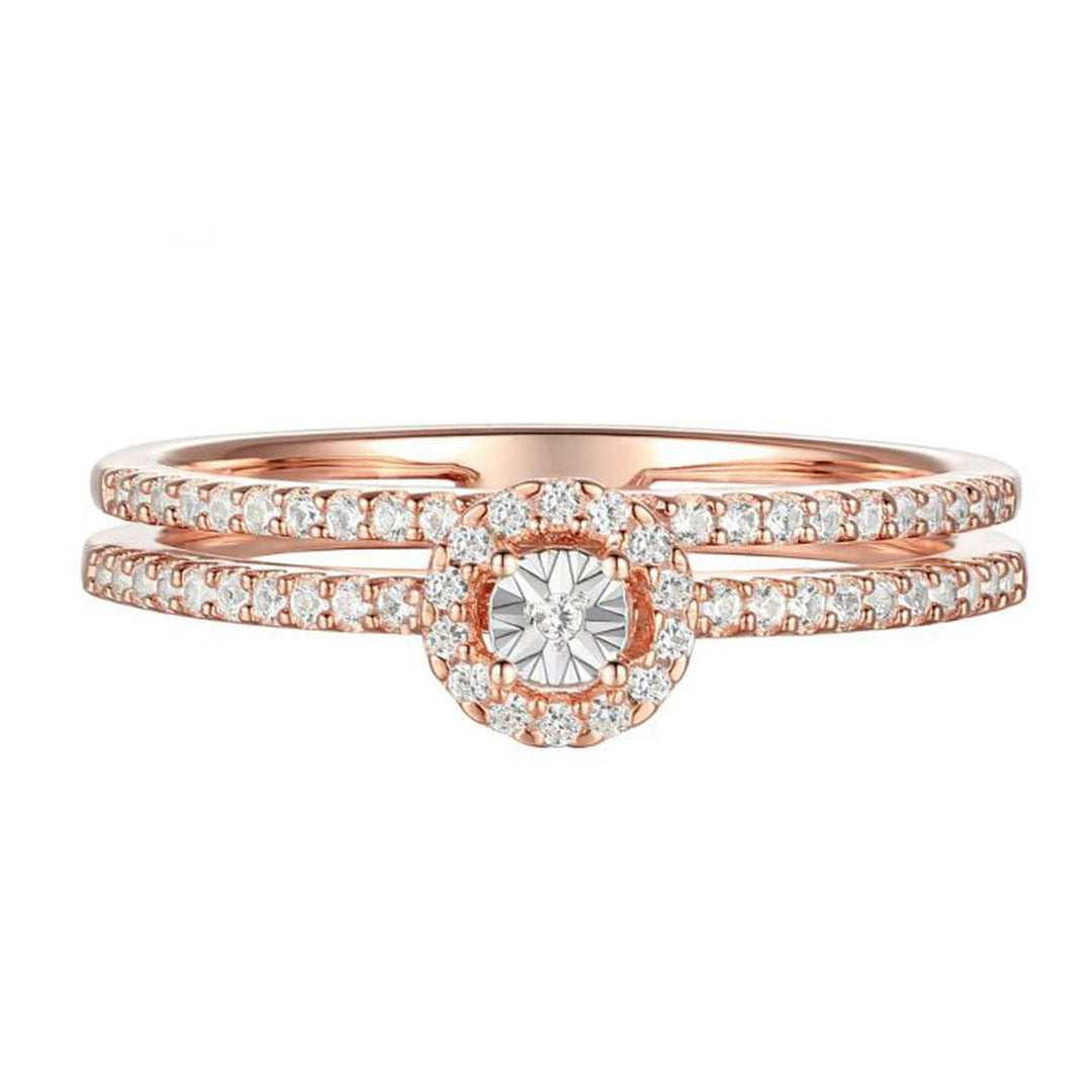 Diamond Double Band Ring - 59 Natural Diamonds in 14K Rose Gold-Plated Sterling Silver (1/4 cttw)