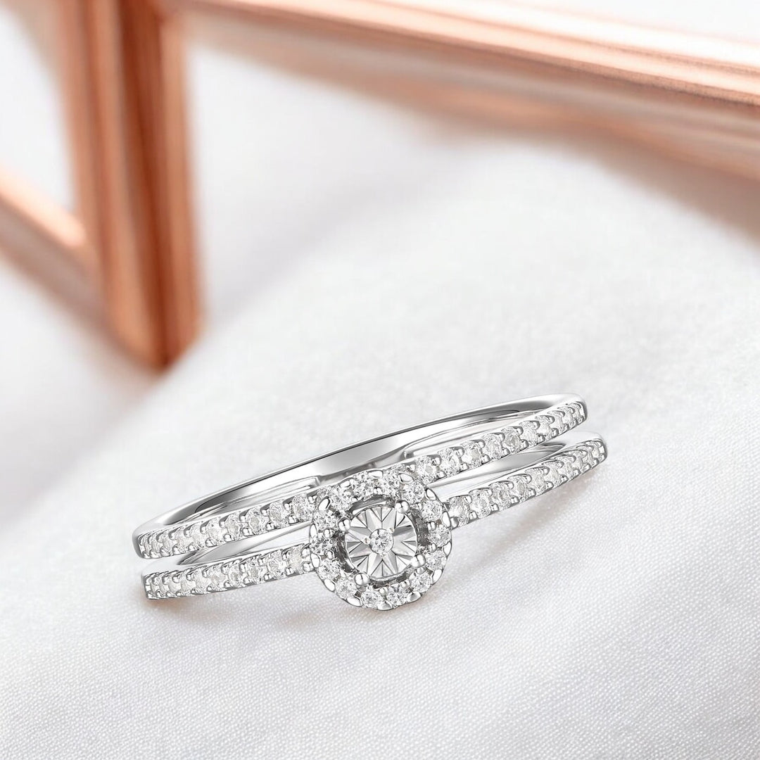 Diamond Double Band Ring - 59 Natural Diamonds in 14K Rose Gold-Plated Sterling Silver (1/4 cttw)