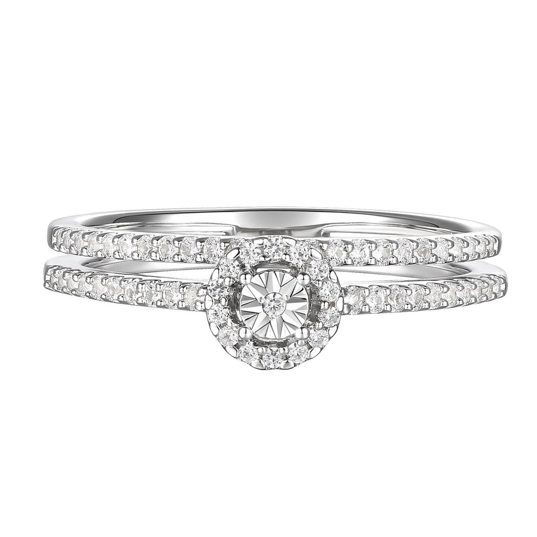 Diamond Double Band Ring - 59 Natural Diamonds in 14K Rose Gold-Plated Sterling Silver (1/4 cttw)