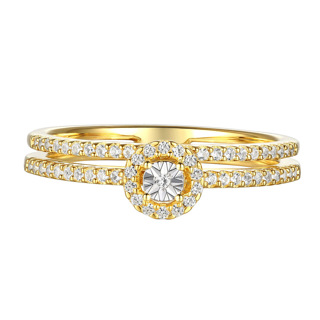 Diamond Double Band Ring - 59 Natural Diamonds in 14K Rose Gold-Plated Sterling Silver (1/4 cttw)