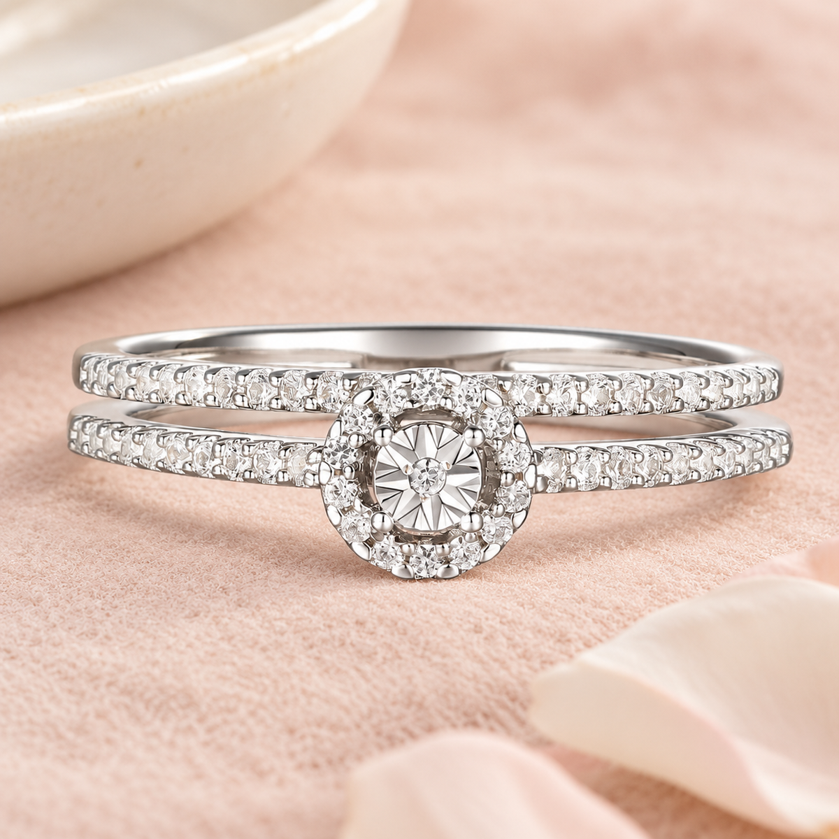Diamond Double Band Ring - 59 Natural Diamonds in 14K Rose Gold-Plated Sterling Silver (1/4 cttw) - view 2