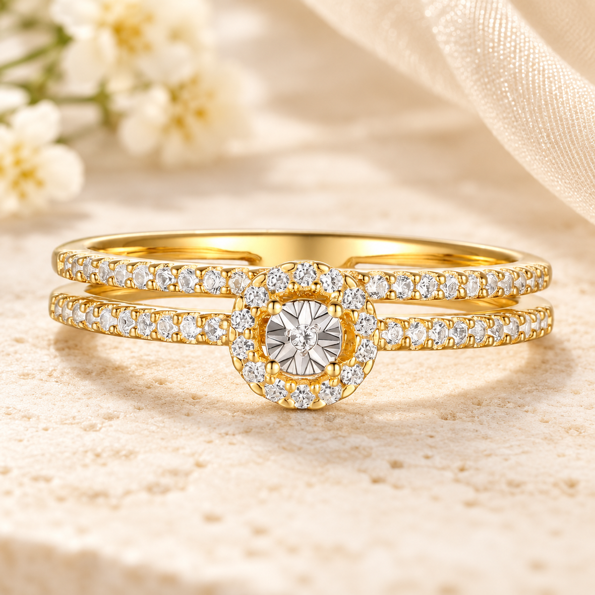 Diamond Double Band Ring - 59 Natural Diamonds in 14K Rose Gold-Plated Sterling Silver (1/4 cttw) - view 8