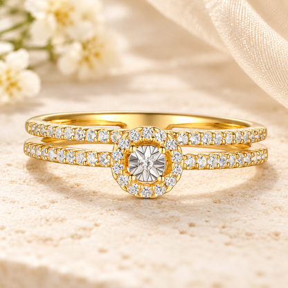 Diamond Double Band Ring - 59 Natural Diamonds in 14K Rose Gold-Plated Sterling Silver (1/4 cttw) - view 8