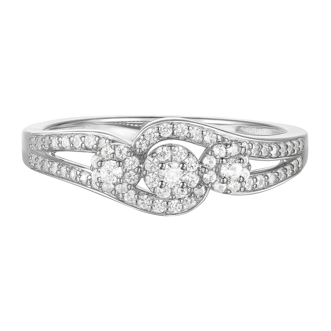 Sterling Silver 1/3 ct tw Diamond Ring with 3 Halo Stations (I-I2)