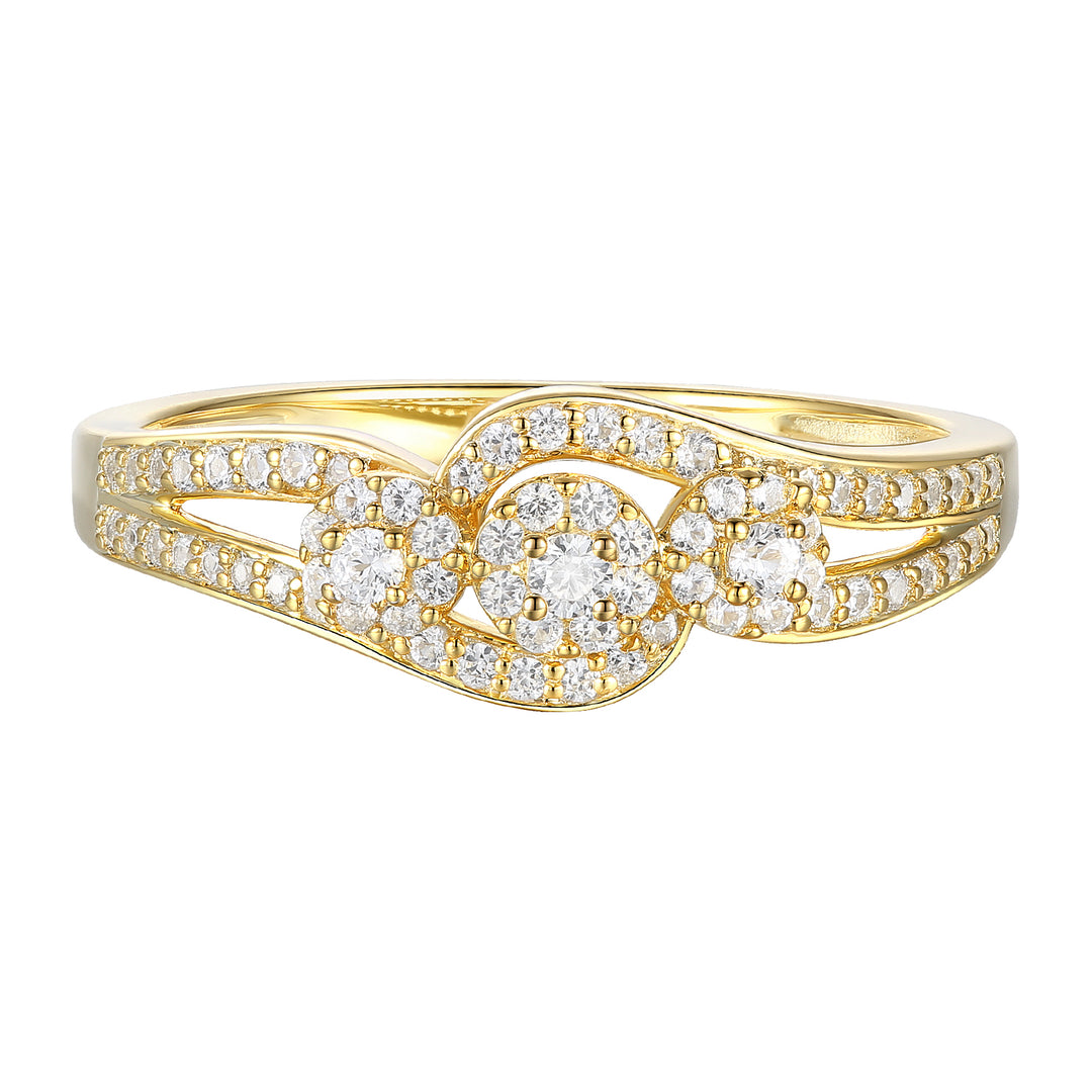 14K Yellow Gold over Sterling Silver 1/3 ct tw Diamond Ring with 3 Halo Stations (I-I2)