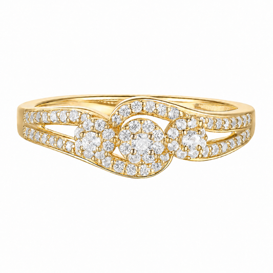 14K Yellow Gold over Sterling Silver 1/3 ct tw Diamond Ring with 3 Halo Stations (I-I2)