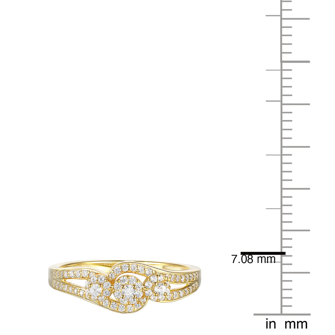 14K Yellow Gold over Sterling Silver 1/3 ct tw Diamond Ring with 3 Halo Stations (I-I2)