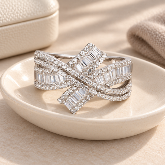 10K White Gold 1 ct tw Diamond By-Pass Ring