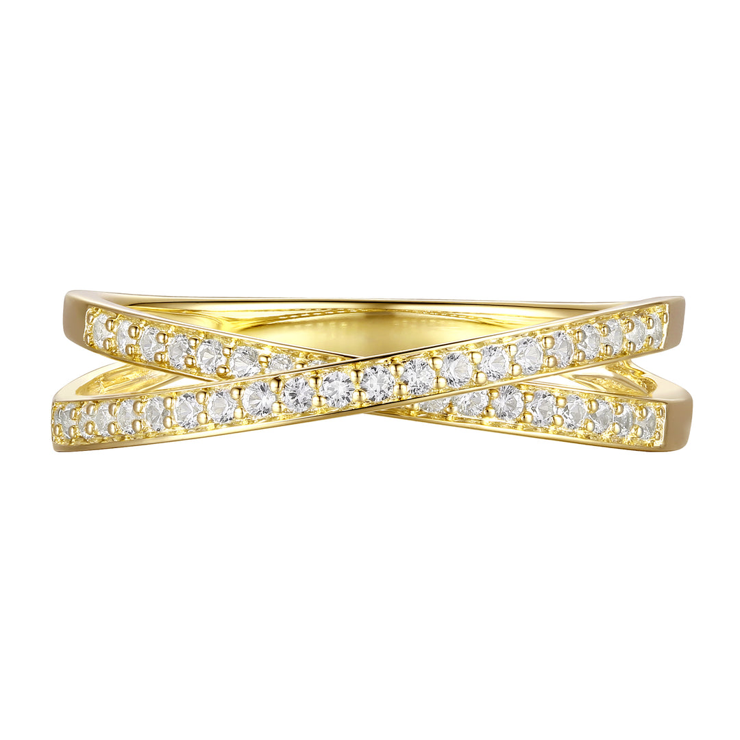 14K Yellow Gold over Sterling Silver 1/4 ct tw Diamond Criss-Cross Band Ring (I-I2)