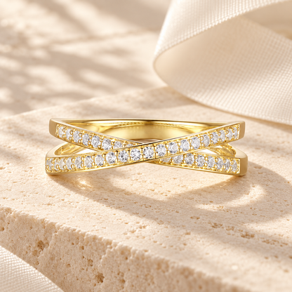 14K Yellow Gold over Sterling Silver 1/4 ct tw Diamond Criss-Cross Band Ring (I-I2)