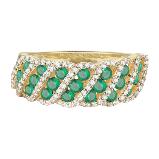 10K Genuine Emerald & 3/8 ct tw Diamond Twist Band Ring