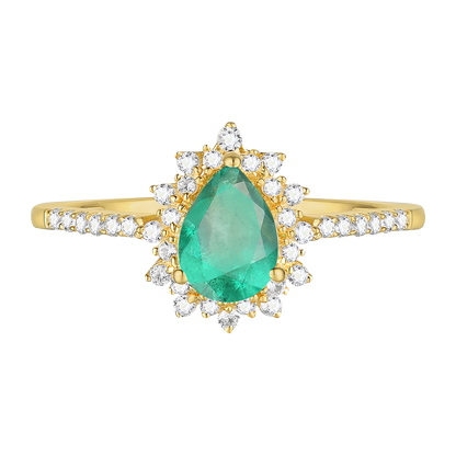 10K Genuine Gemstone & 1/5 ct tw Diamond Pear Halo Ring