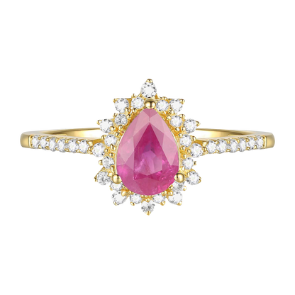 10K Genuine Gemstone & 1/5 ct tw Diamond Pear Halo Ring