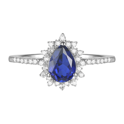 10K Genuine Gemstone & 1/5 ct tw Diamond Pear Halo Ring