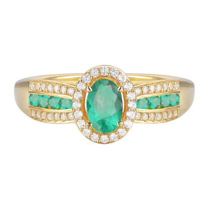 10K Genuine Gemstone & 1/5 ct tw Diamond Oval Halo Ring