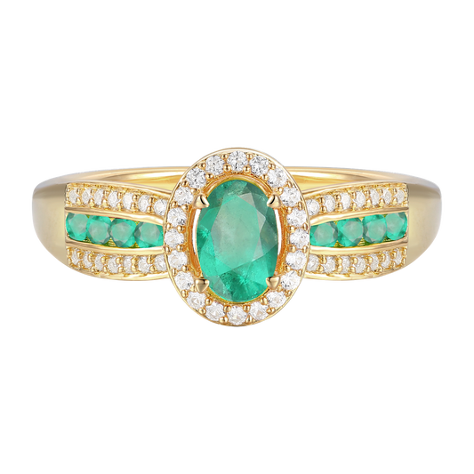 10K Genuine Gemstone & 1/5 ct tw Diamond Oval Halo Ring