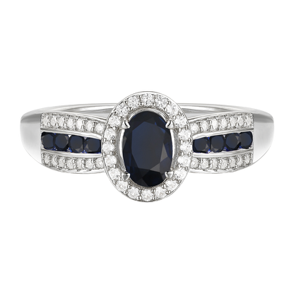 10K Genuine Gemstone & 1/5 ct tw Diamond Oval Halo Ring