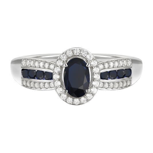 10K Genuine Gemstone & 1/5 ct tw Diamond Oval Halo Ring