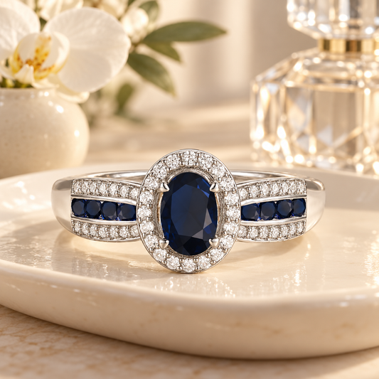 10K Genuine Gemstone & 1/5 ct tw Diamond Oval Halo Ring