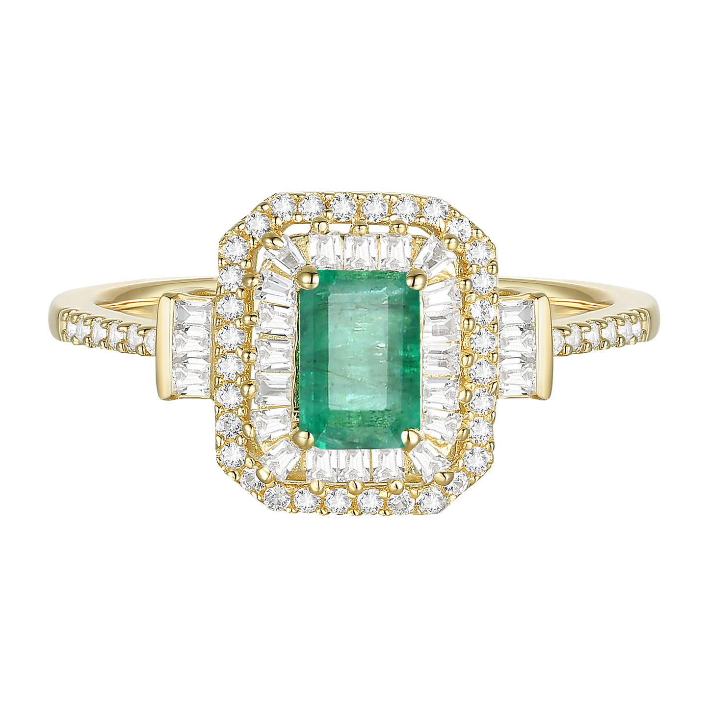 10K Genuine Gemstone & 1/3 ct tw Diamond Double Halo Ring