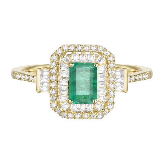 10K Genuine Gemstone & 1/3 ct tw Diamond Double Halo Ring