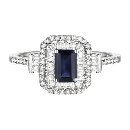 10K Genuine Gemstone & 1/3 ct tw Diamond Double Halo Ring