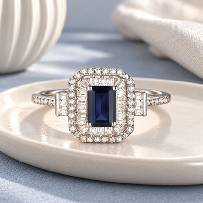 10K Genuine Gemstone & 1/3 ct tw Diamond Double Halo Ring