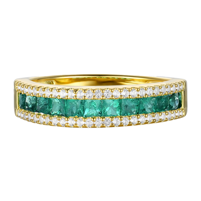10K Genuine Gemstone & 1/4 ct tw Diamond Band Ring