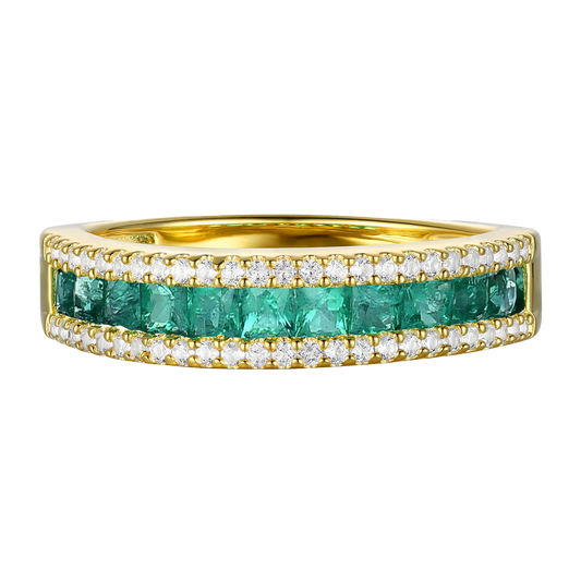 10K Genuine Gemstone & 1/4 ct tw Diamond Band Ring