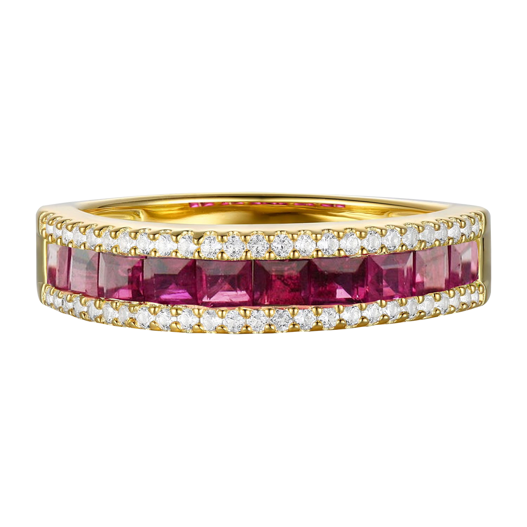 10K Genuine Gemstone & 1/4 ct tw Diamond Band Ring