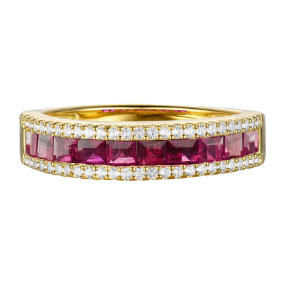 10K Genuine Gemstone & 1/4 ct tw Diamond Band Ring