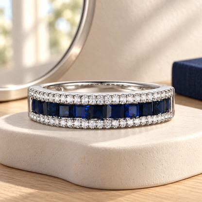 10K Genuine Gemstone & 1/4 ct tw Diamond Band Ring