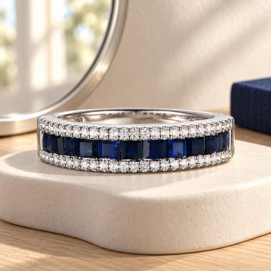 10K Genuine Gemstone & 1/4 ct tw Diamond Band Ring