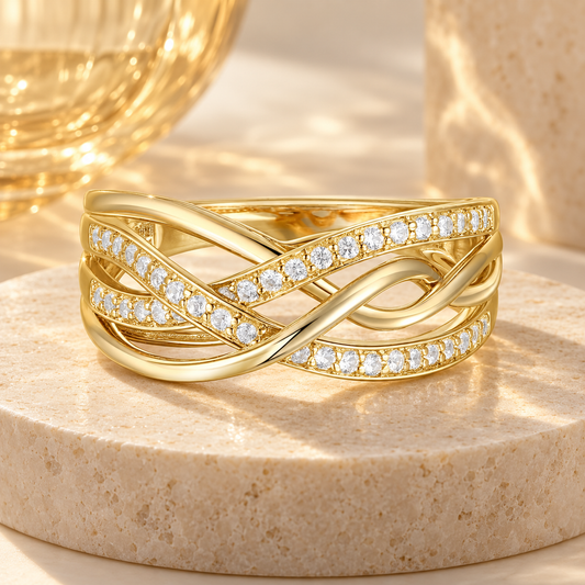 14K Yellow Gold over Sterling Silver 1/4 ct tw Diamond Woven Band Ring (I-I2)