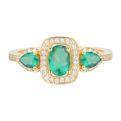 10K Genuine Gemstone & 1/5 ct tw Diamond 3-Stone Ring