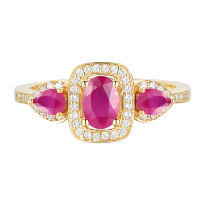 10K Genuine Gemstone & 1/5 ct tw Diamond 3-Stone Ring