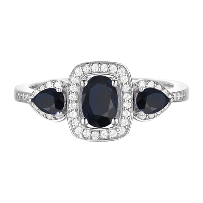 10K Genuine Gemstone & 1/5 ct tw Diamond 3-Stone Ring