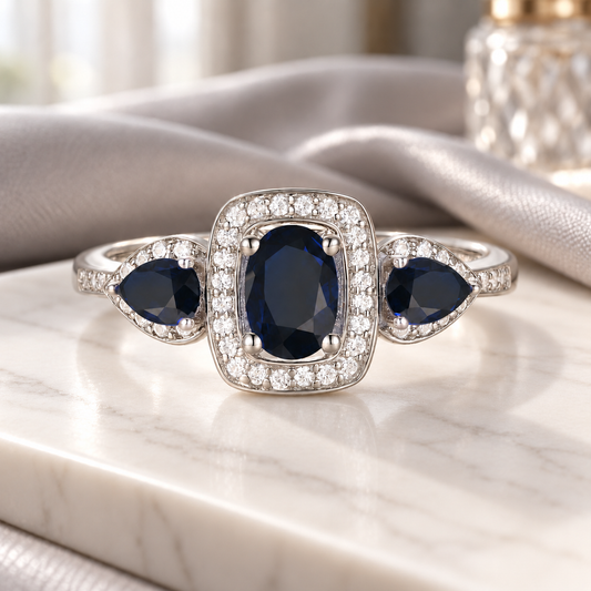 10K Genuine Gemstone & 1/5 ct tw Diamond 3-Stone Ring