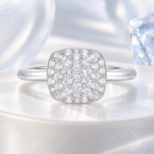 Sterling Silver 3/8 ct tw Diamond Cushion Shape Pavé Ring (I-I2)