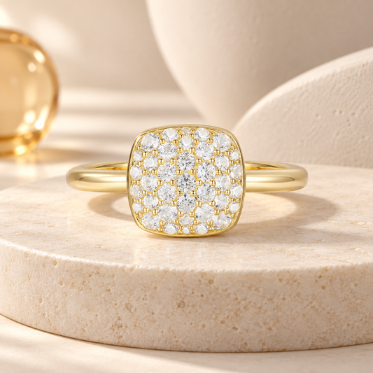 14K Yellow Gold over Sterling Silver 3/8 ct tw Diamond Cushion Shape Pavé Ring (I-I2)