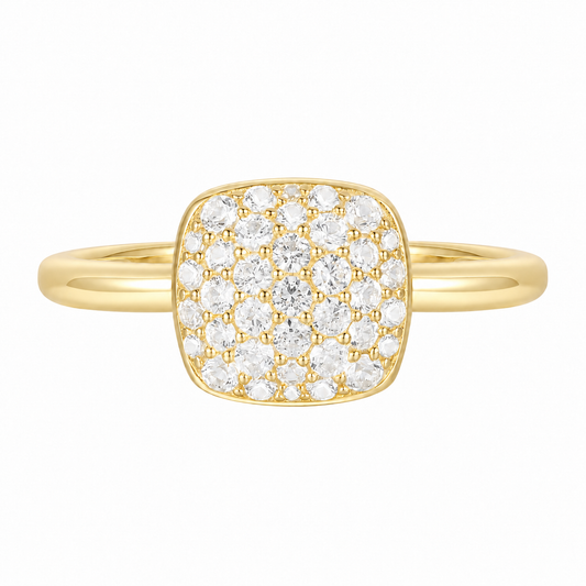 14K Yellow Gold over Sterling Silver 3/8 ct tw Diamond Cushion Shape Pavé Ring (I-I2)