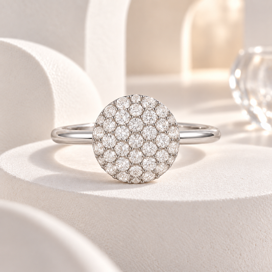 Sterling Silver 1/2 ct tw Diamond Round Shape Pavé Ring (I-I2)