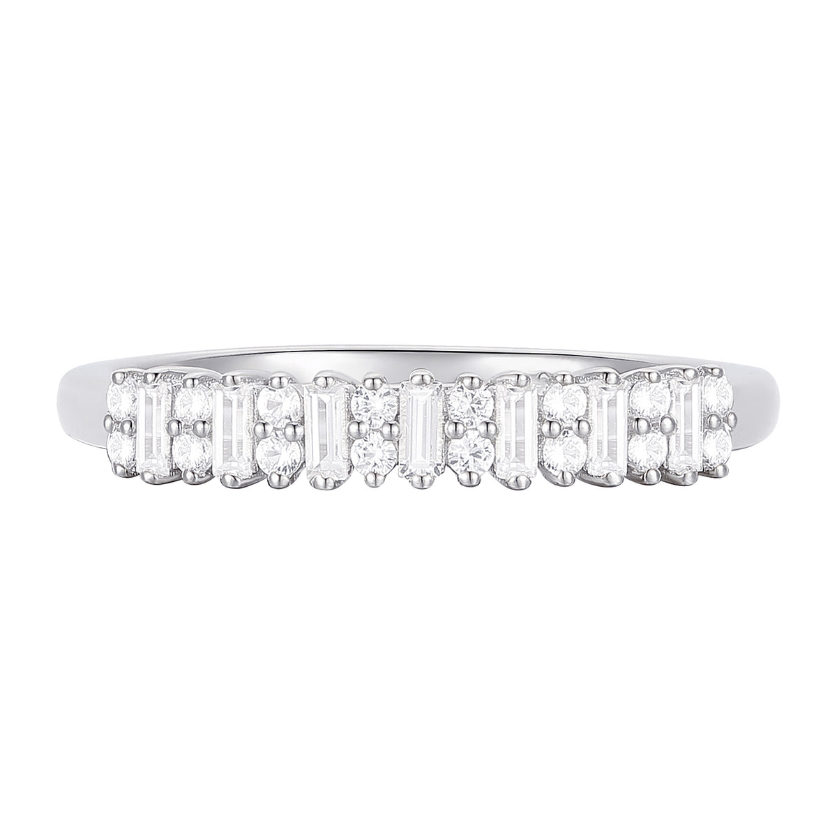 10K White Gold 1/3 ct tw Round and Baguette Band Ring (I-I2)