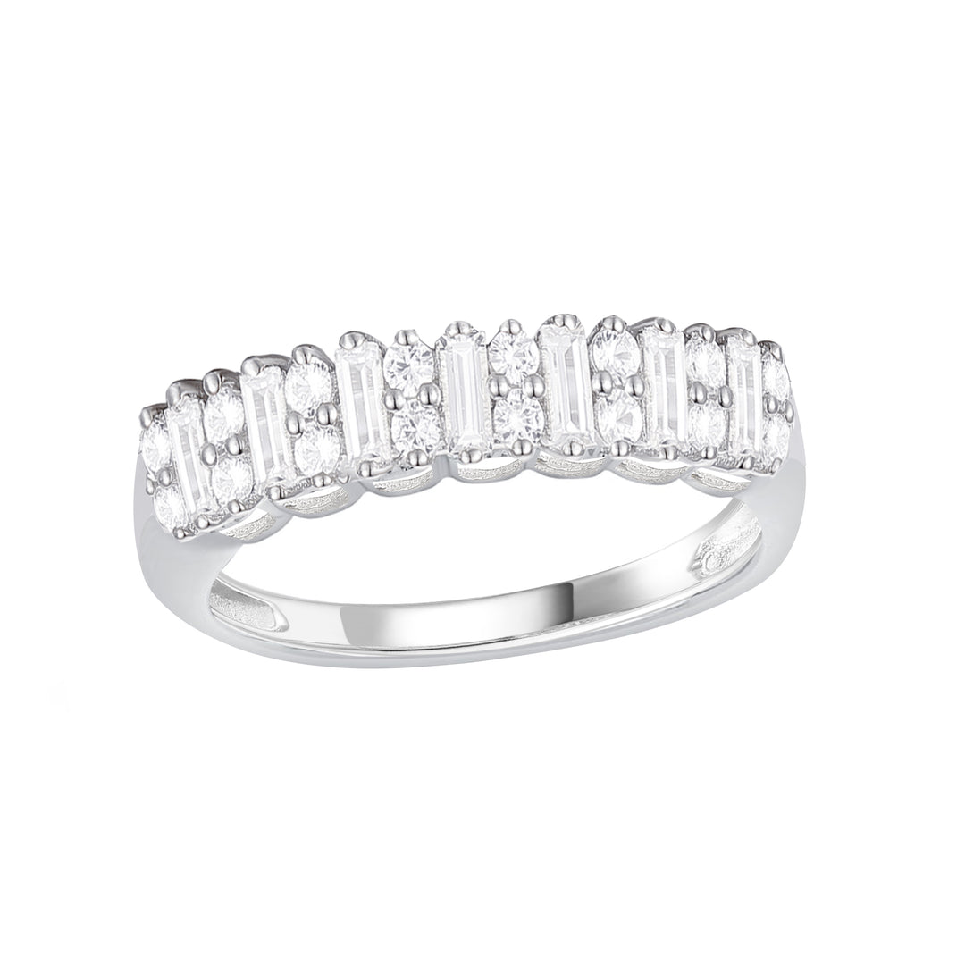 10K White Gold 1/3 ct tw Round and Baguette Band Ring (I-I2)