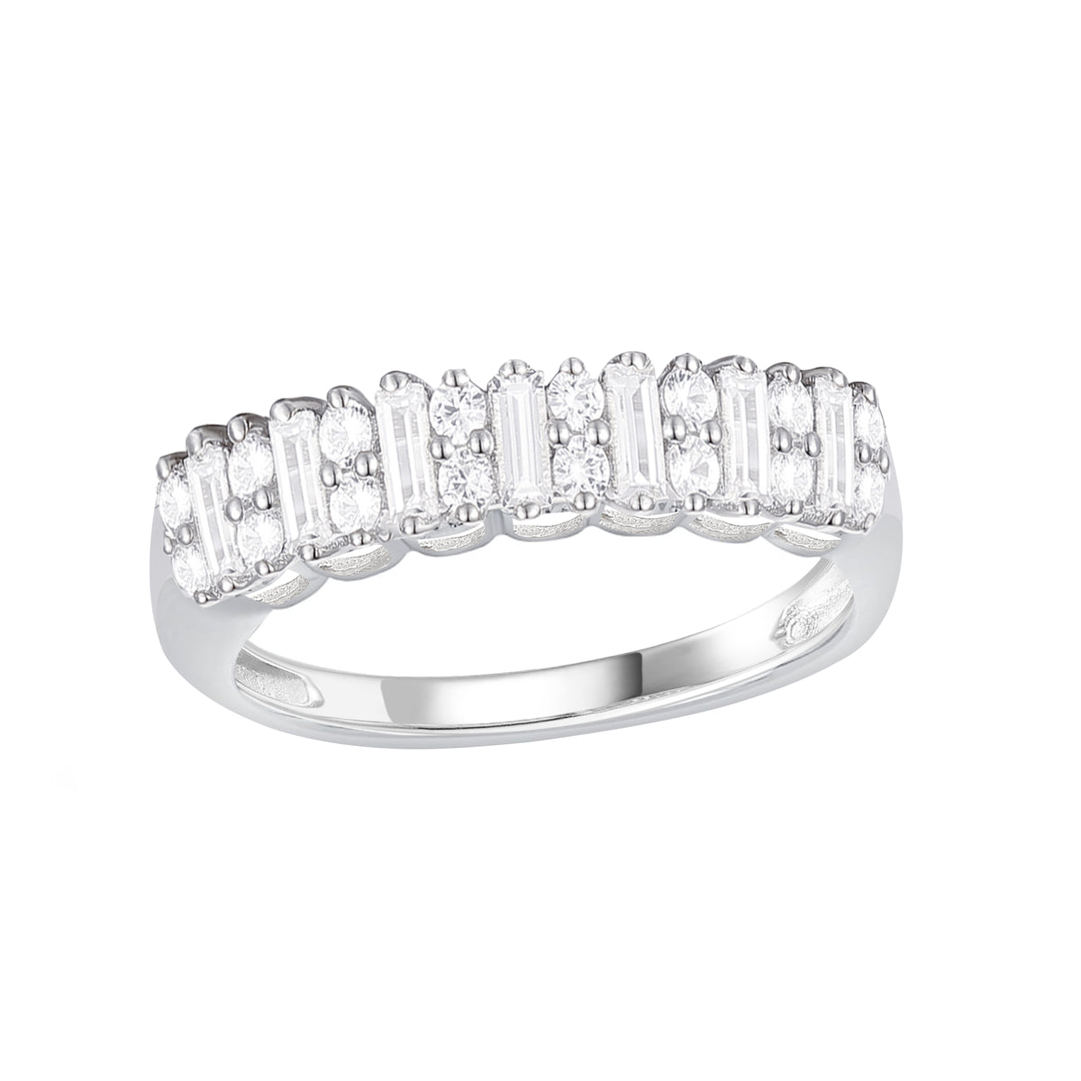 10K White Gold 1/3 ct tw Round and Baguette Band Ring (I-I2)