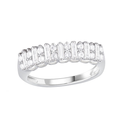 10K White Gold 1/3 ct tw Round and Baguette Band Ring (I-I2)