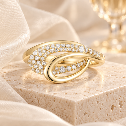 14K Yellow Gold over Sterling Silver 1/4 ct tw Diamond Modern Wave Ring (I-I2)